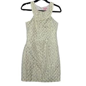 Lilly‎ Pulitzer Dress SZ 0 Wright Square Checkered Jacquard Metallic Gold White